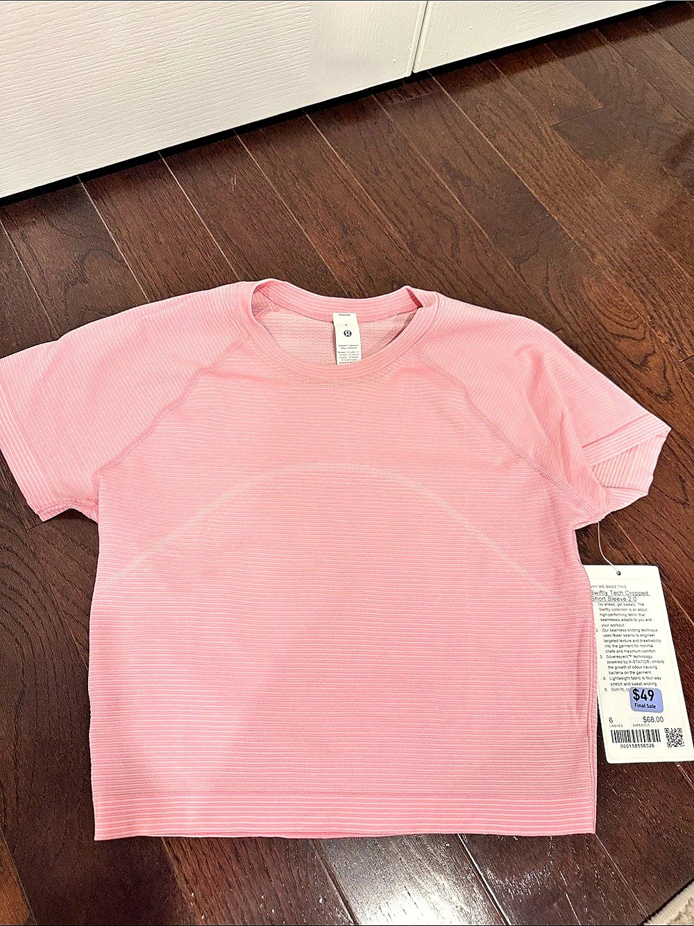 Lululemon Swiftly Tech Cropped Short Sleeve 2.0 Pink Size 6 NWT